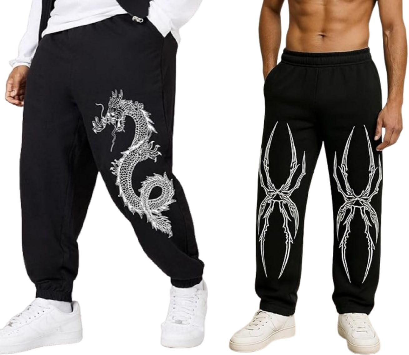 attitude start of fashion Men's Loose Mid Rise Casual Trousers Pants (A-Blk-Drgon_Blk-Mkdi_Loose_Lwr_XL_BAZ)-picture-19
