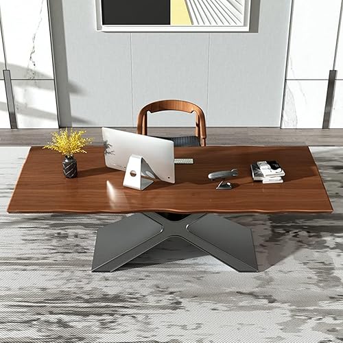 Miniatura 5 de Escritorio moderno de madera maciza para computadora de oficina, 2.0in de grosor, mesa de estudio, mesa de estudio, soporte de metal robusto en
