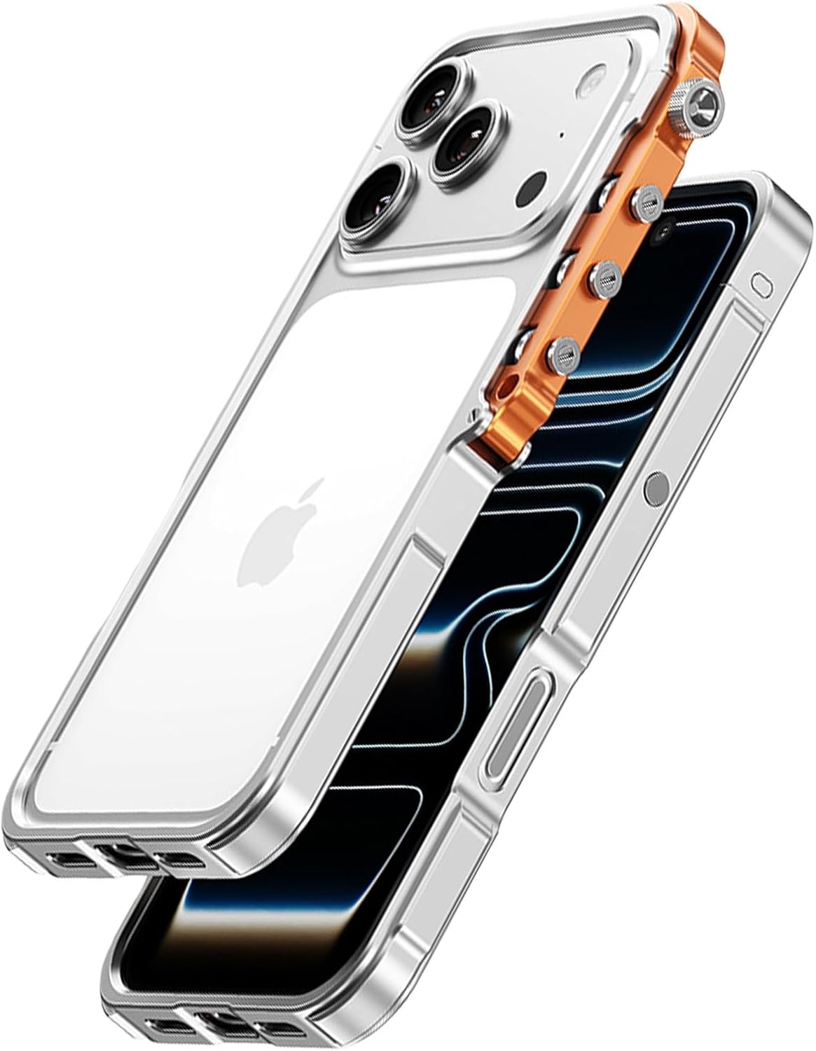 Metal Frame Case for iPhone 17 Pro / 17 Pro Max, Mechanical Arm Design Aluminum Alloy Bumper, Backless Heat-Dissipation Structure, Shockproof Slim Protective Cover(Blue,17 Pro Max)