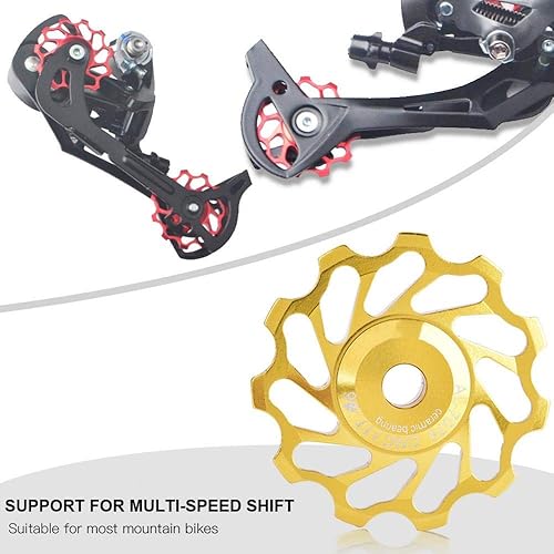 Miniatura 6 de VGEBY - Polea de desviador, 2 rodillos de cerámica 11T/13T, rueda trasera con adaptador de orificio (11T-dorado)