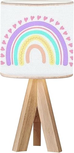 Trípode lámpara de mesita de noche para mesita de noche, adorno de arco iris escandinavo, colorido, moderno, arco iris, corazones abstractos,