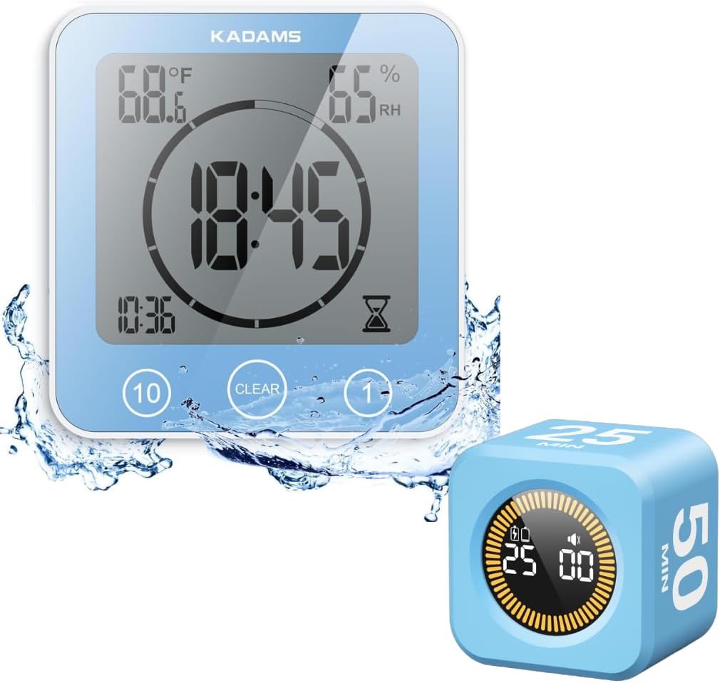 KADAMS Shower Clock Bundle with Pomodoro Cube Timer