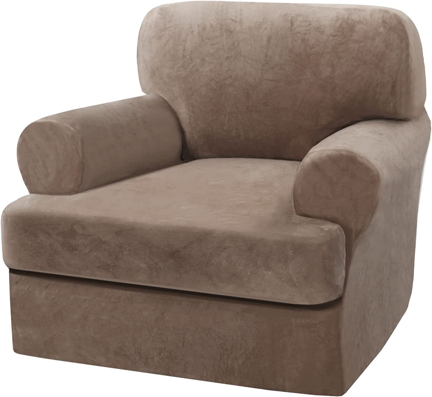 LINGKY Velvet Sofa Covers with Separate T Cushion Covers Ultra Soft Plush Sofa Slipcover No-Pilling Washable Furniture Protector with Elastic Bottom (Taupe,1 Cushion Armchair)