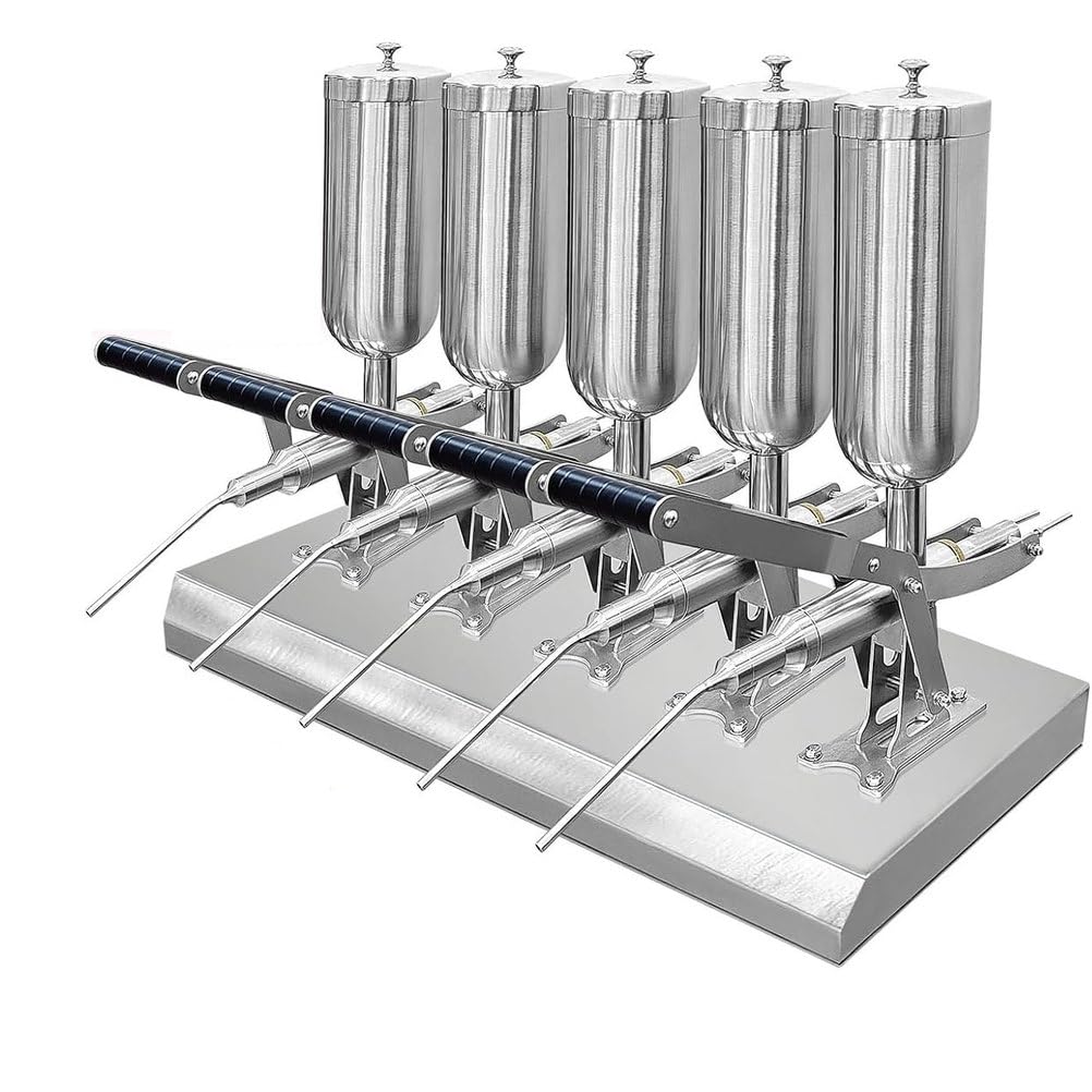Rnqz One Color Manual Donut Filling Machine, Stainless Steel Jelly Cream Filling Machine,Five Head With 3Pcs Short Nozzles Per Each Head For Bakeries, Dessert Shops & Home Use