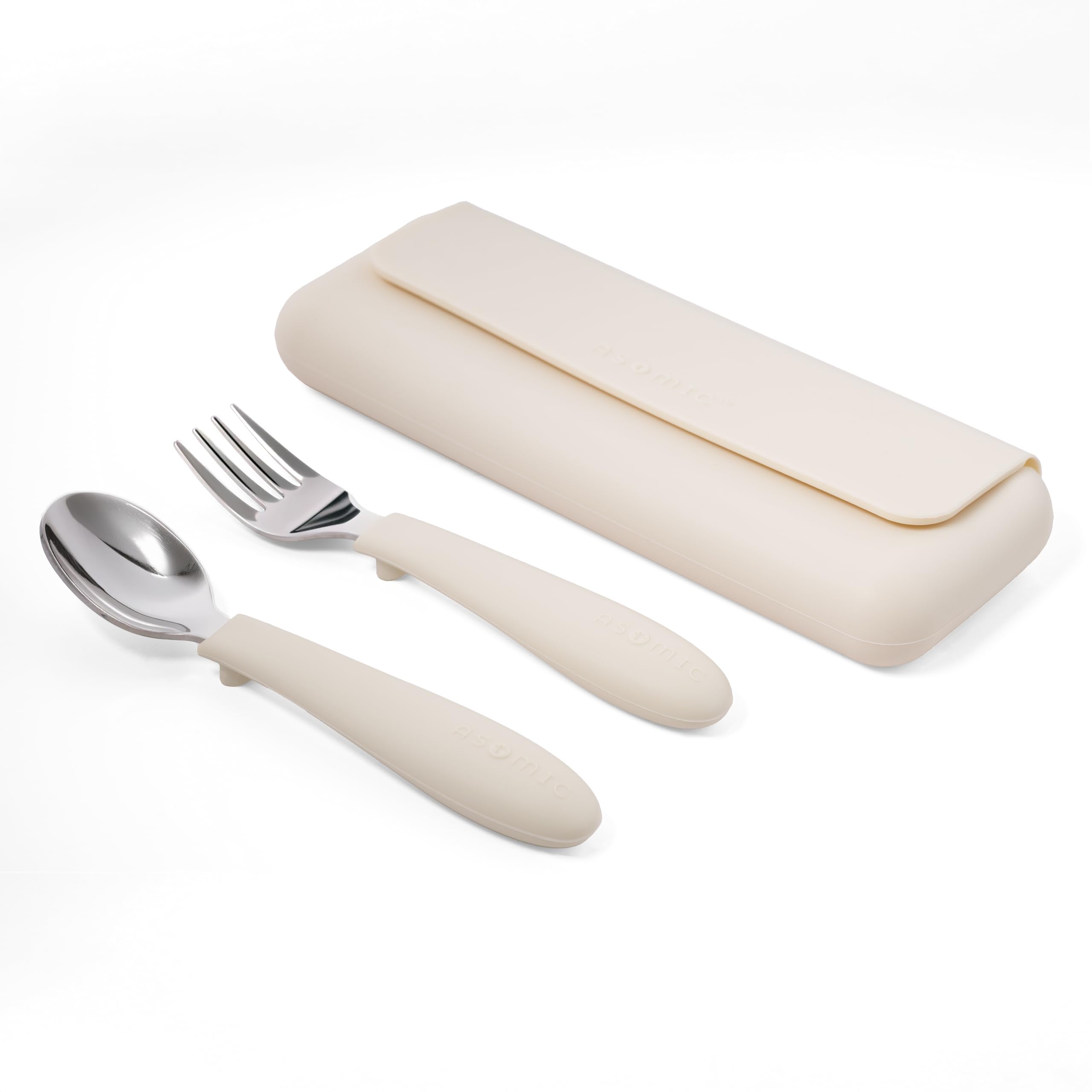 ASOMIC Premium 316 Stainless Steel Toddler Utensils with Silicone Handles & Travel Case, Kids Spoon & Fork Set for Toddler Self Feeding at Daycare,