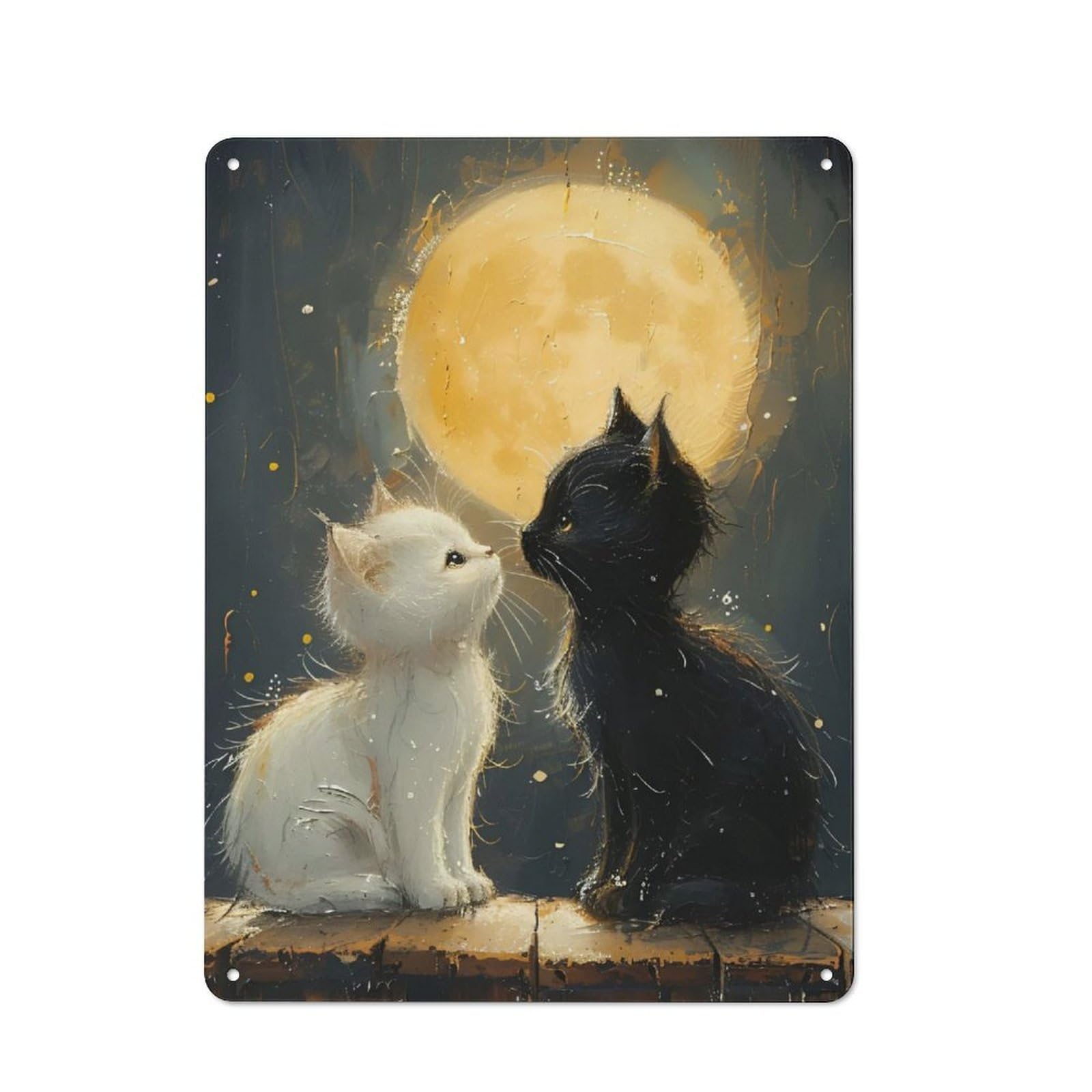 Junmoney Moonlight Cat Companions Retro Metal Wall Plaque 40X30cm, Nostalgic Wall Art For Living Room, Hallway, Kitchen Or Cafe
