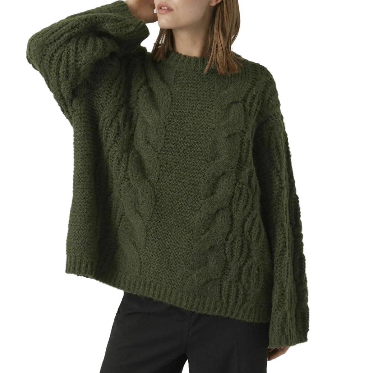 EyeWink Womens Chunky Knit Oversized Sweater Crew Neck Long Sleeves Warm Fall Winter Pullover Loose Casual Baggy Knit