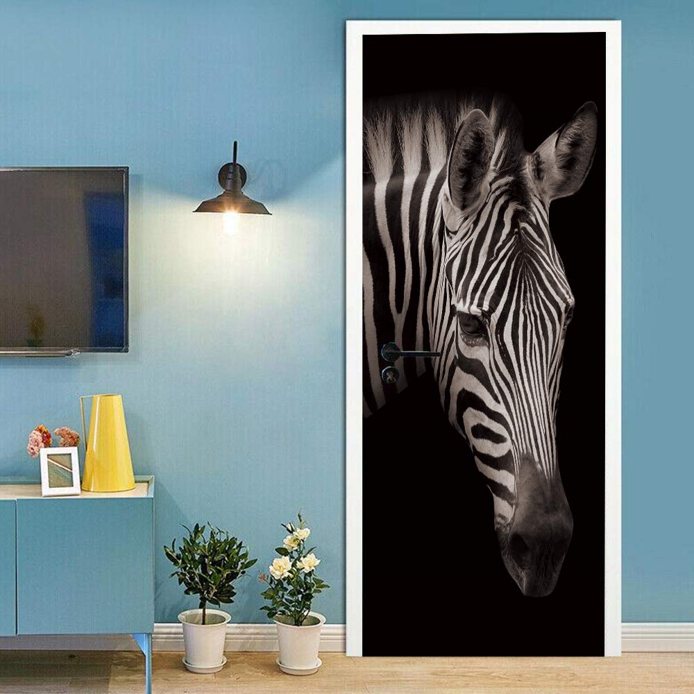 Sticker de porte zèbre pour créer un effet trompe l'oeil dans le salon