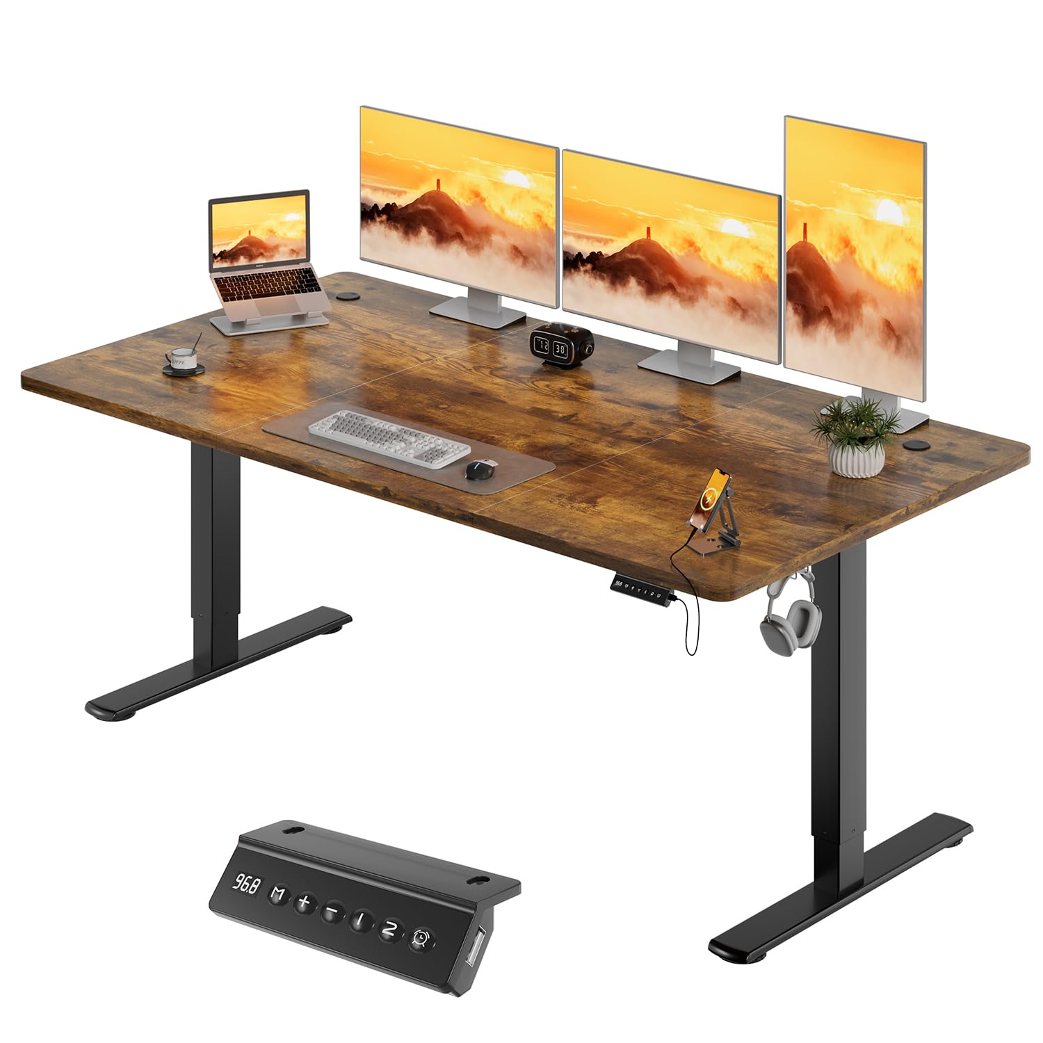 Jummico Höhenverstellbarer Elektrischer Schreibtisch 180 x 80 cm mit USB Ladeanschluss