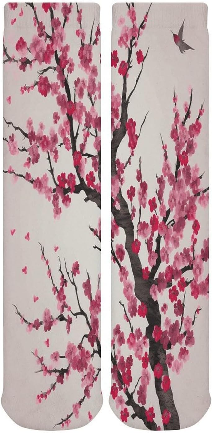 Blooming Cherry Tree Crew Socks Soft Thermal Socks | Socks for Men Women-Casual Wicking,High Stocking for Sports Running-Long Thin Tube Sports Breathable
