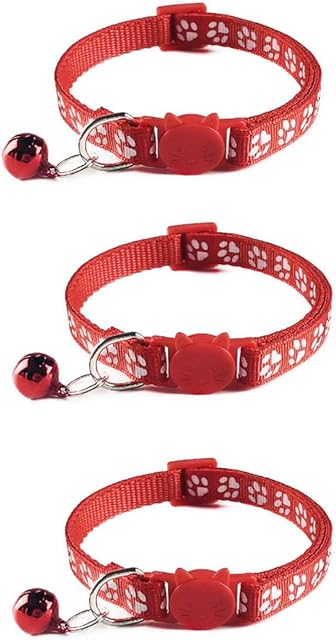 Tafeiya 3x Cat Collars Safety Collar With Quick Release Break Away Buckle and Bell, Adjustable Cute Kitten Collar Suitable for all Domestic Cats (Red/Red/Red)