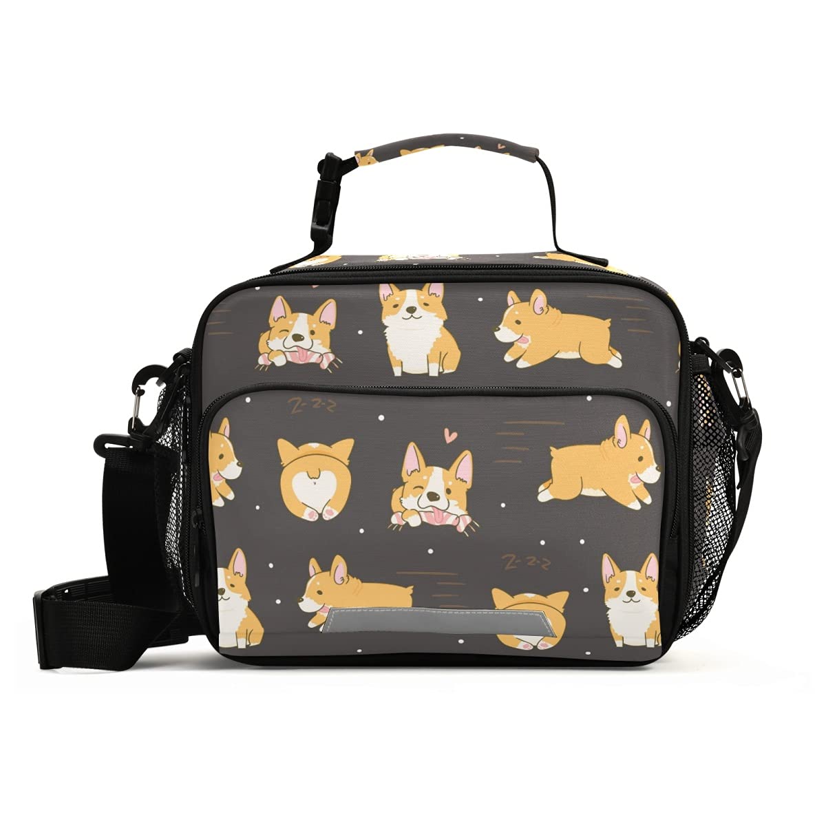 RunningBear Dogs Reusable Leakproof Lunch Box Bag Corgi Sturdy Insulated Box with Adjustable Strap Portable Bag Organizer for Kids, Women, Men, Teens, Boys, Girls