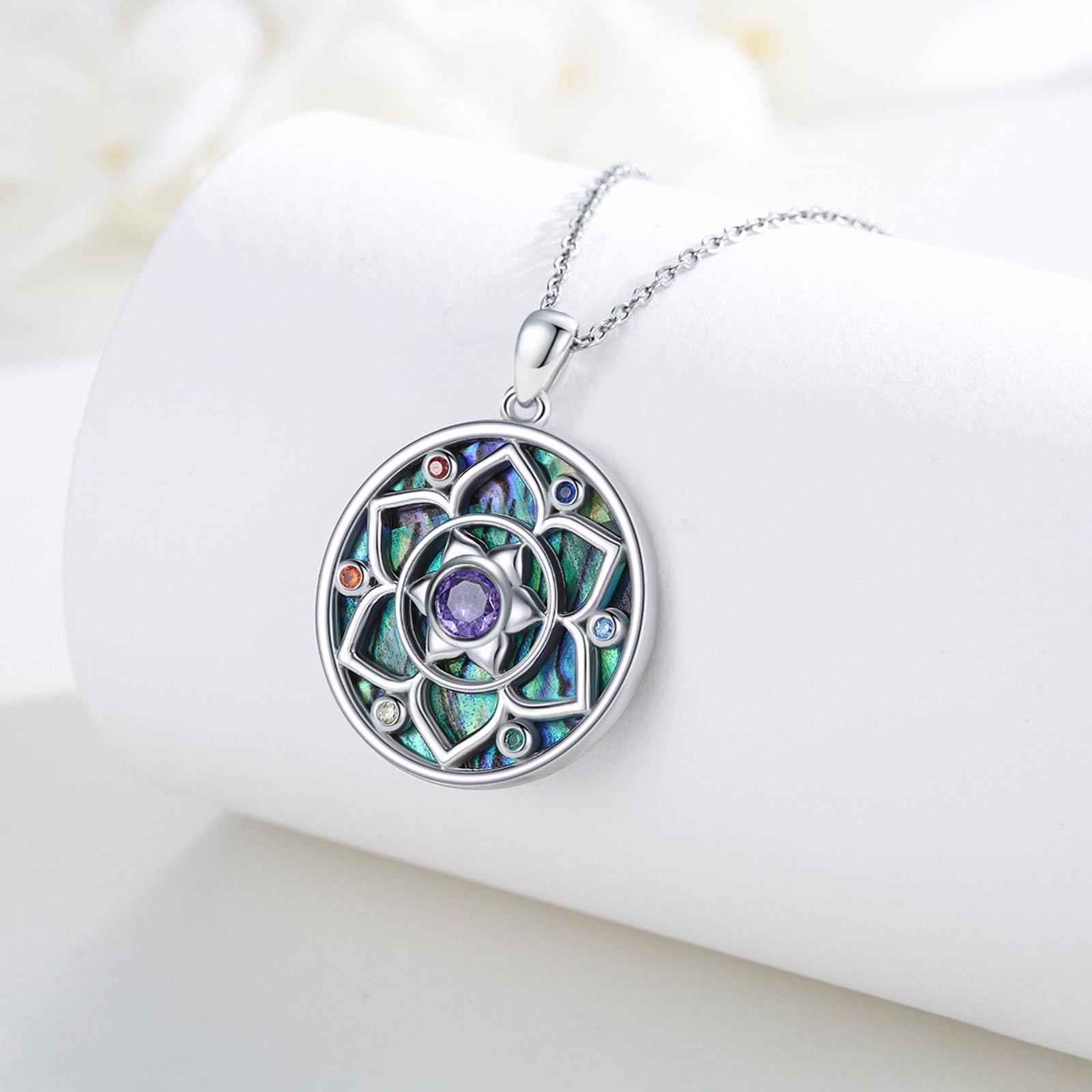 Midir&Etain Collares de chakra para mujer, plata de ley 925, colgante de loto, collar con colgante de loto, joyería espiritual de chakras, cumpleaños, San Valentín, yoga, regalos para novia, amantes