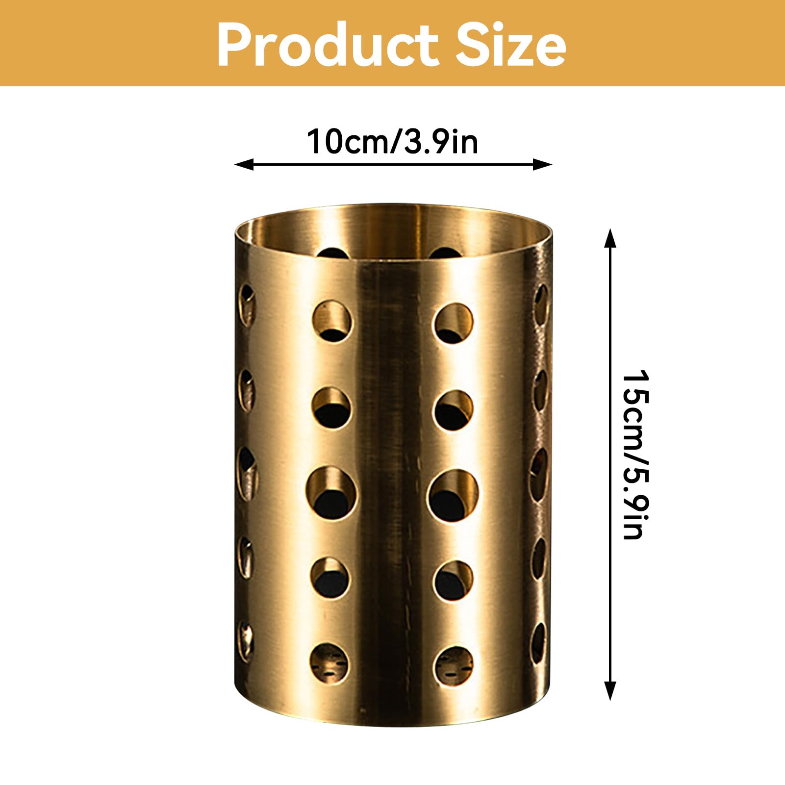 Stainless Steel Utensil Holders for Kitchen, Large Cooking Utensil Caddy Gold Metal Utensil Holders Utensil Holder with Drain Holes