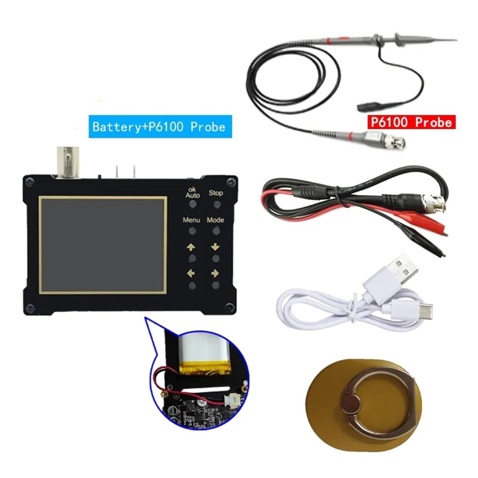 Oscilloscopio digitale DSO154Pro Oscilloscopio digitale con schermo da 2,4 pollici Generatore di segnale di supporto larghezza di banda analogica 18 MHz(18Mhz (BAT. P6100))