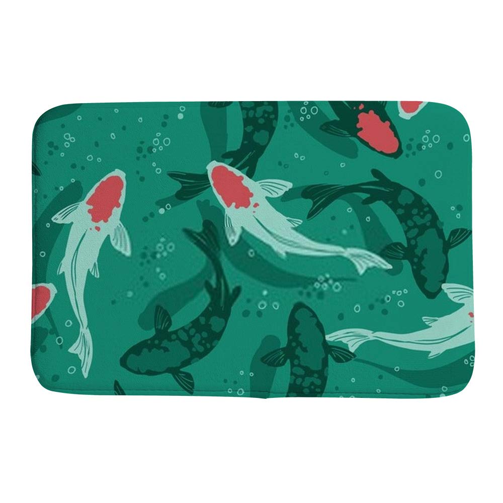 Tapis de bain poisson koï turquoise antidérapant velours 91x61