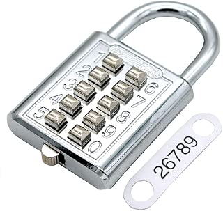 10-Digit Button Combination Padlock, 5-Digit Lock Mechanism Blind Button Password Lock Number 10-Digit Password Padlock Drawer Bag for The Elderly Lock Travel Luggage Lock Silver - coolthings.us