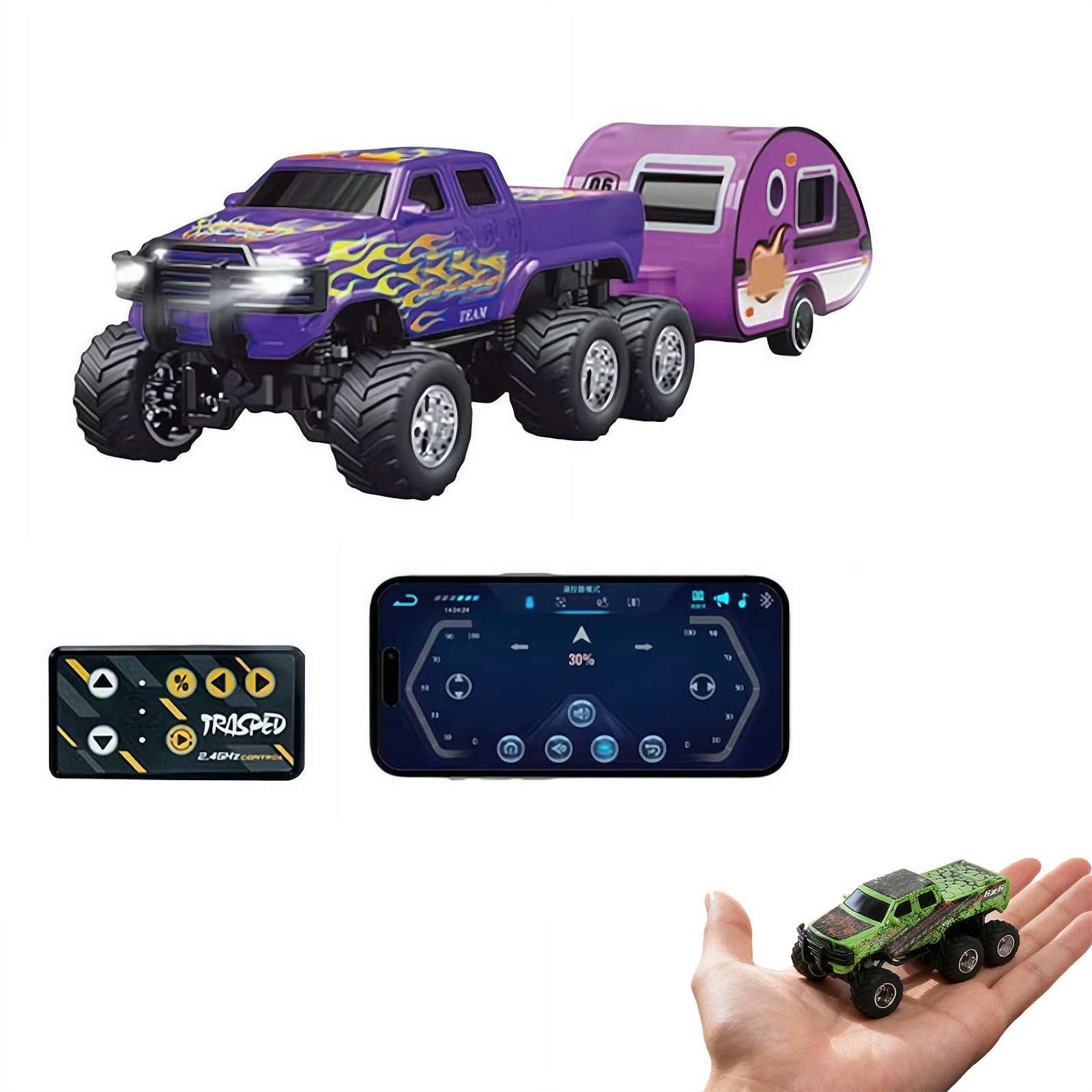 Mini Rc Truck 1 64 Scale Mini Remote Control Monster Truck with Trailer 2 4Ghz Remote Control APP