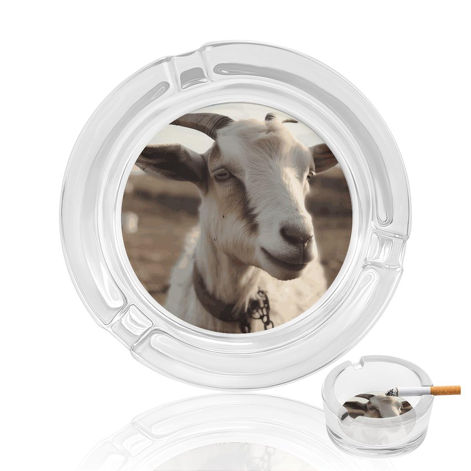 Fekiloot Men's Style Goat On Hillside Glass Ashtray For Cigarette Cigar,Cigarette Ashtray For Indoor Or Outdoor Use,Cigar Ashtrays With 3 Notches-Glass Decor Gift For Smokers