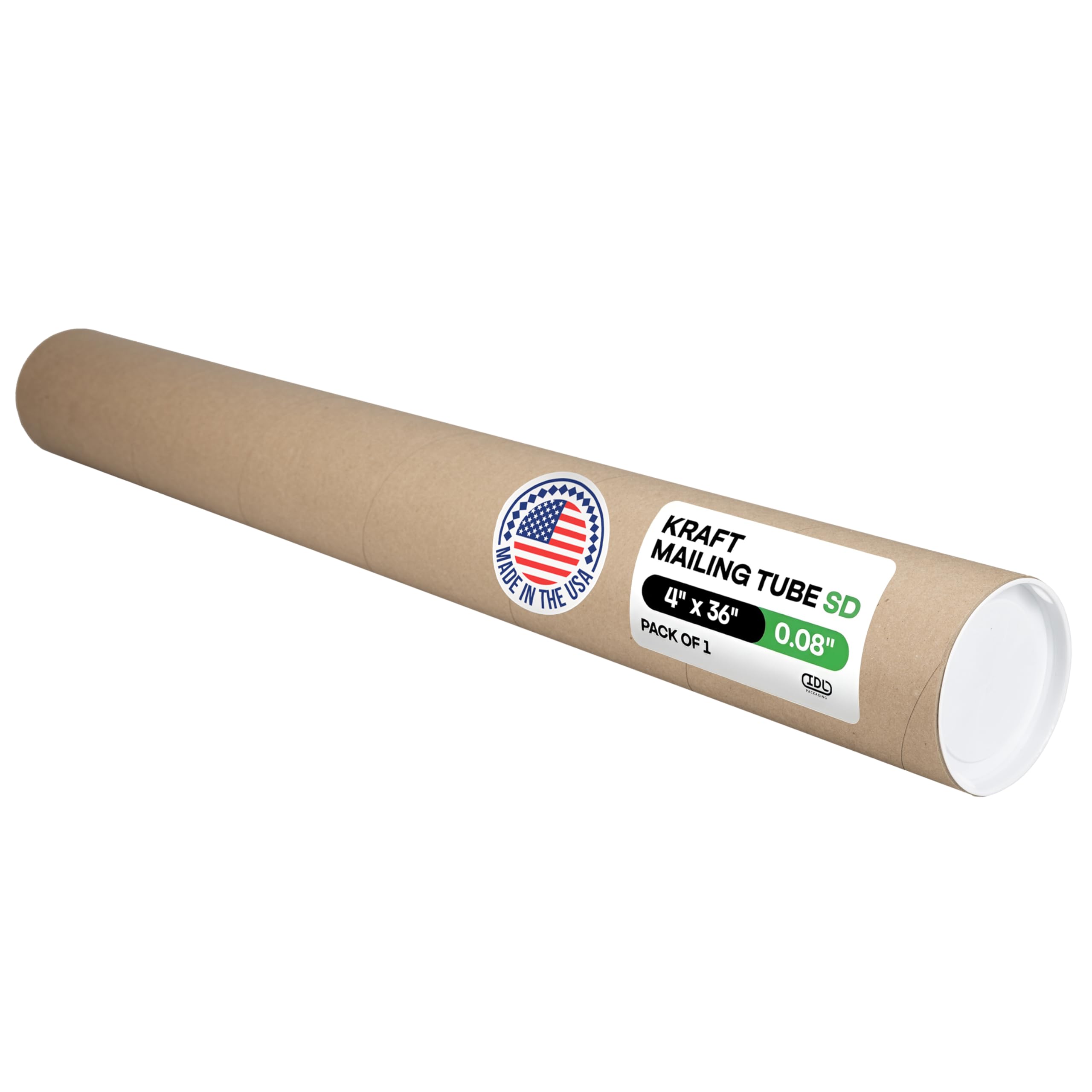 View 1 of IDL Packaging Cardboard Mailing Tube, 4" x 36" with Plastic Caps - USA-Made USPS Approved Poster Tube for Documents & Blueprints - Reinforced Mailing Cylinders for Shipping & Storage