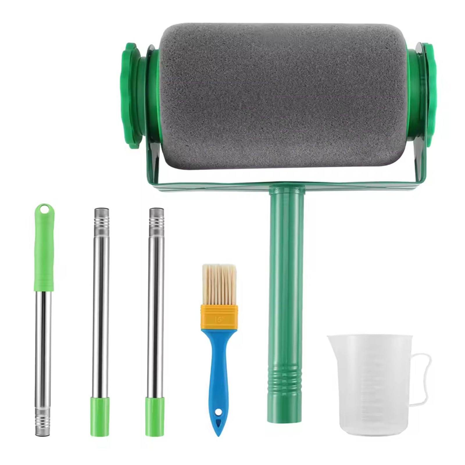6 in 1 Paint Roller Equipment with Metal Extension Rods and Storage Container for Even Coverage Corner Paint Roller