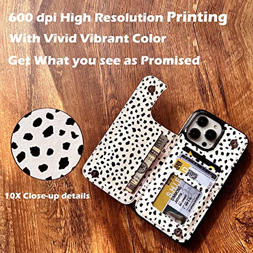 Image of uCOLOR Compatible with iPhone 13 Pro Max 6.7 inch Wallet Case with Card Holder Slot Folio Flip PU Leather Kickstand Double Magnetic Clasp and RFID Blocking Design Cover 13PM 6.7 Inch (Almond Latte Polka)