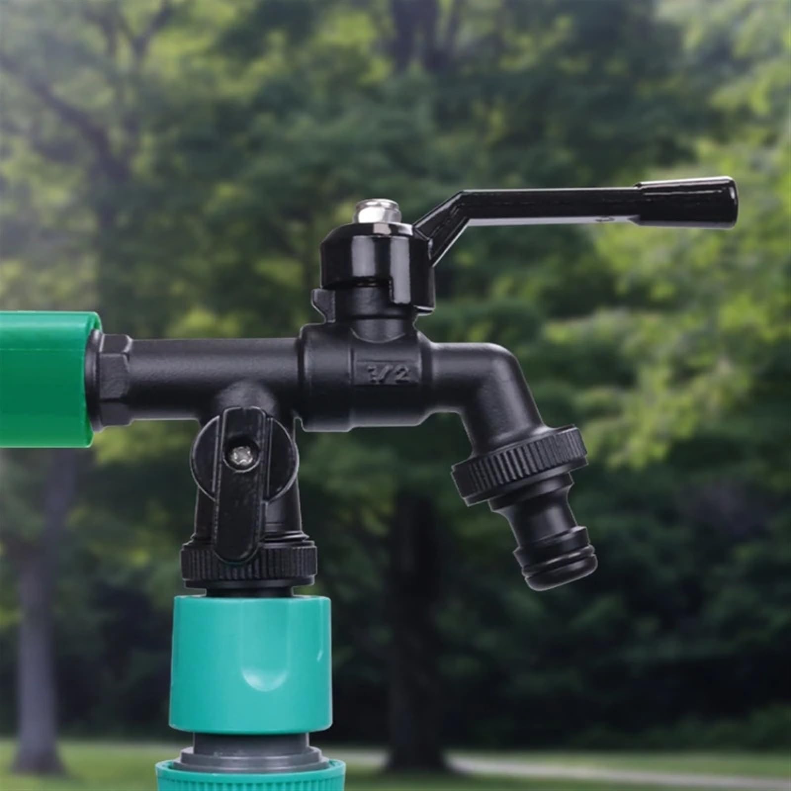 Grifo de agua latón for exteriores con conector manguera, grifo jardín anticongelante, doble salida for lavadora, exterior resistente (2 pezones)(2 Nipple)