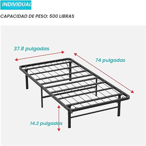 Miniatura 2 de Base de cama individual con plataforma de metal, tamaño individual, base de colchón de 14 pulgadas, repuesto de somier, listones de acero