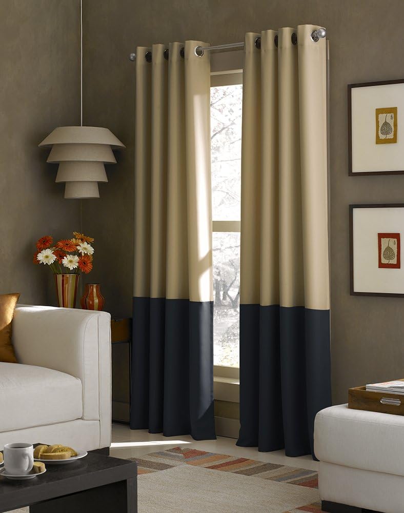 Curtainworks Kendall Color Block Grommet Curtain Panel, 95 inch, Ivory