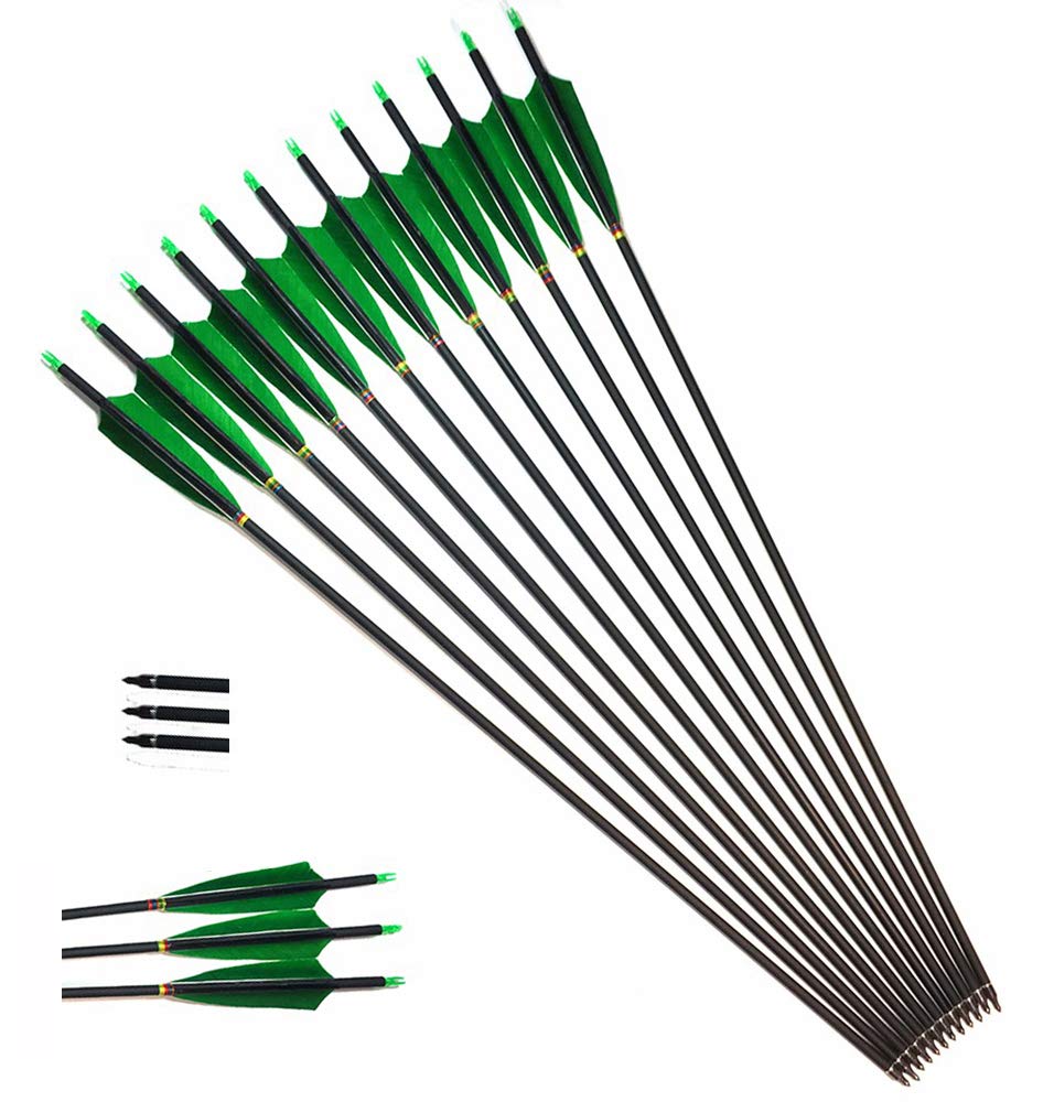 ACCMOS31.5 inches Archery Carbon Arrow Spine 500 Hunting Arrow OD 7.6mm With 5''Turkey Feather for Recurve Bow and Compound Bow Huntting Shot Training