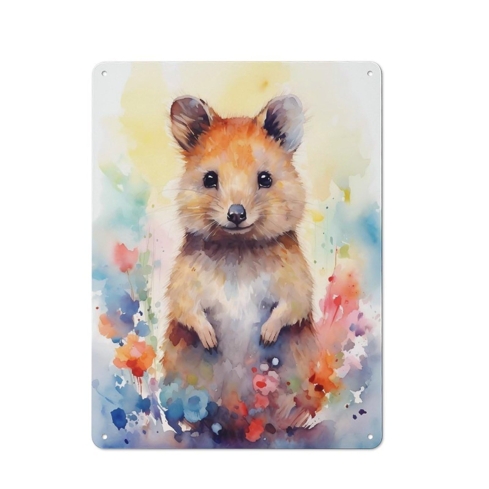 Junmoney Quokka Watercolor Retro Metal Wall Sign 40X30cm Featuring For Hallway Wall, For Garage, Workshop And Man Cave Decoration