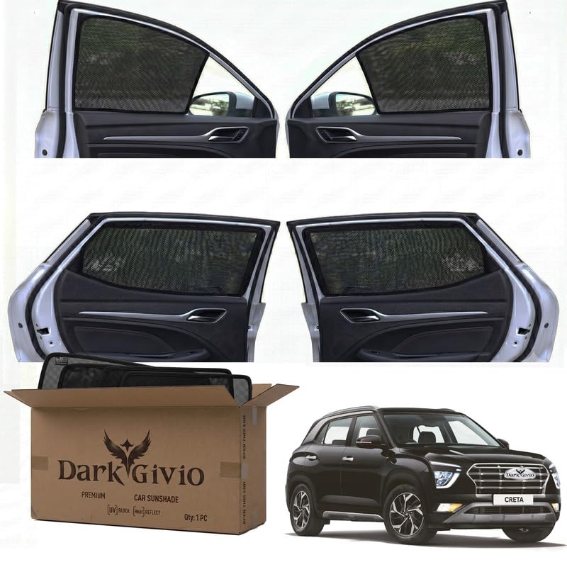Image of Car Window Sun Shade Protector for Creta (T 2) (2020) | Exact Fit Non-Magnetic Half Cut Sunshade (Set of 4 /6) | UV Blocker Side Window Car Curtains & Interior Accessory