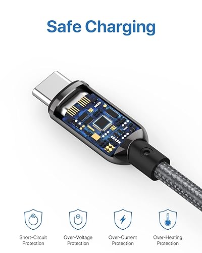 Miniatura 9 de SOOPII Cable USB C a USB C de 100W de 4 pies de carga rápida, cable trenzado de nailon con pantalla LED para iPhone 1515 Pro15 Plus15 Pro Max, iPad