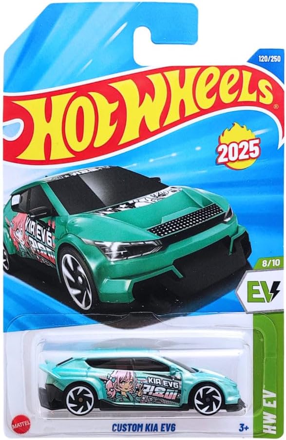 Hot Wheels Kia EV6 Custom HYX63 HW EV 8/10 Short Card Turquoise Metallic License Mattel 2025 1:64
