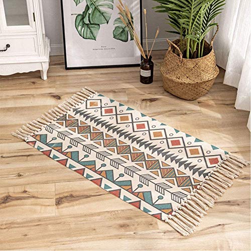 Rugs Colorful Area Rug Small Rugs for Living Room Moroccan Rug with Tassels Geometric Printed 60x90cm Machine Washable Flatweave Rug Runner Carpet for Bedroom, Kitchen, Entryway,Hallway