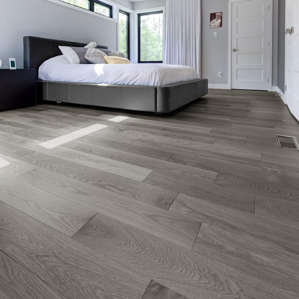 INMOZATA 5,02 m²/36 baldosas de PVC autoadhesivo, suelo de vinilo autoadhesivo, laminado de PVC, 91,5 x 15,2 cm, grosor 2 mm, antideslizante, resistente al agua, se puede cortar(Gris marrón)