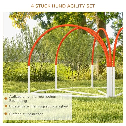 PawHut Agility Set Hunde 4-teiliges Agility-Ausrüstung für Hundetraining Steckhürdenset mit Slalomstangen Tragetasche Trainingszubehör Koordinationstraining Agilityset für Spiele Training