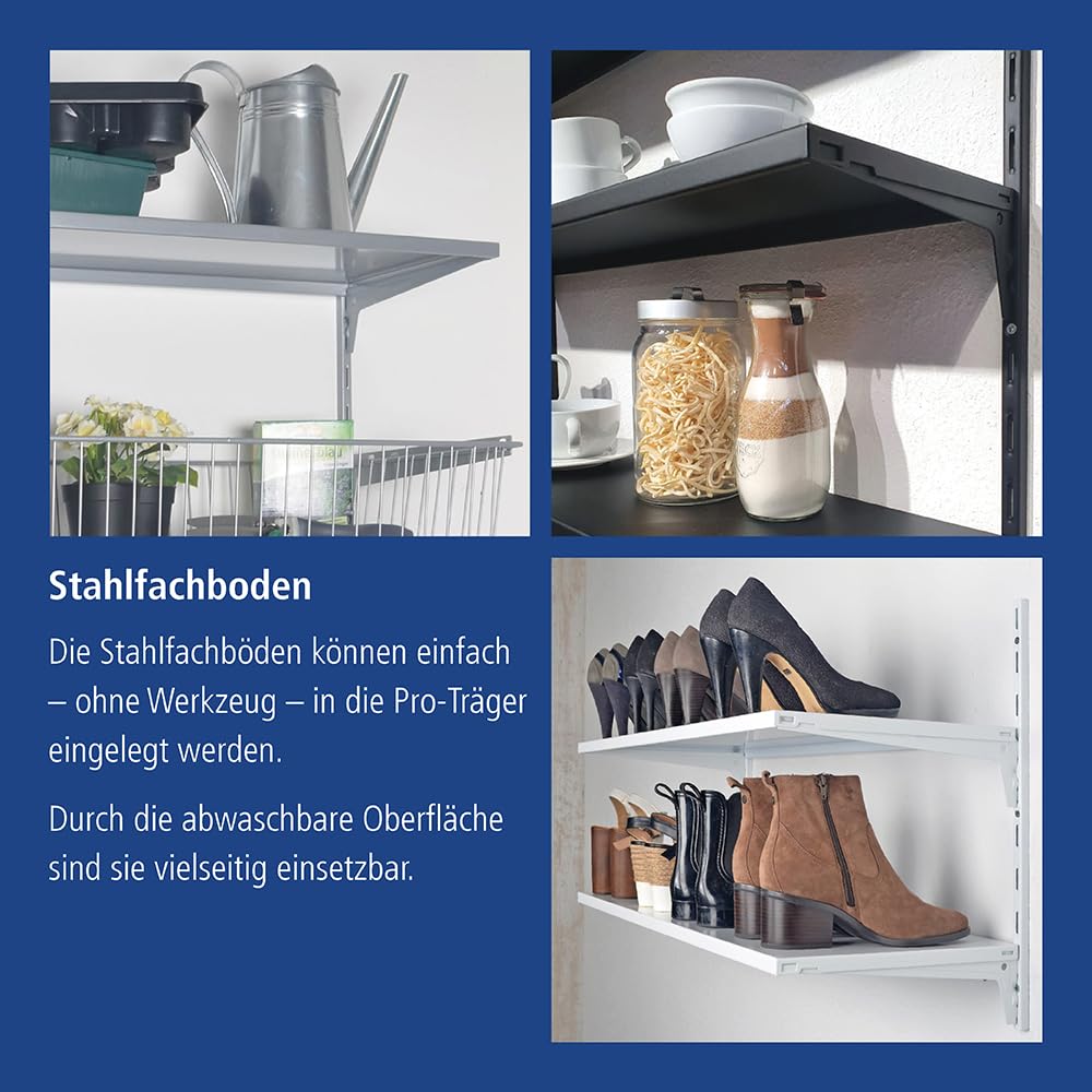 Element System STAHLFACHBODEN - Regalboden für Wandschiene und Pro-Regalträger - 800x350, Stahl, Weiß, 2 Stk.