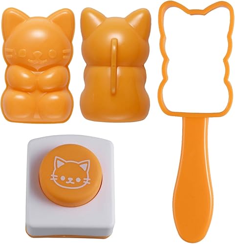 Miniatura 8 de Hemoton Juego de moldes de bolas de arroz en forma de gato con gofrado de algas marinas Onigiri Maker 5.3 x 1.6 x 1.6 pulgadas, herramienta