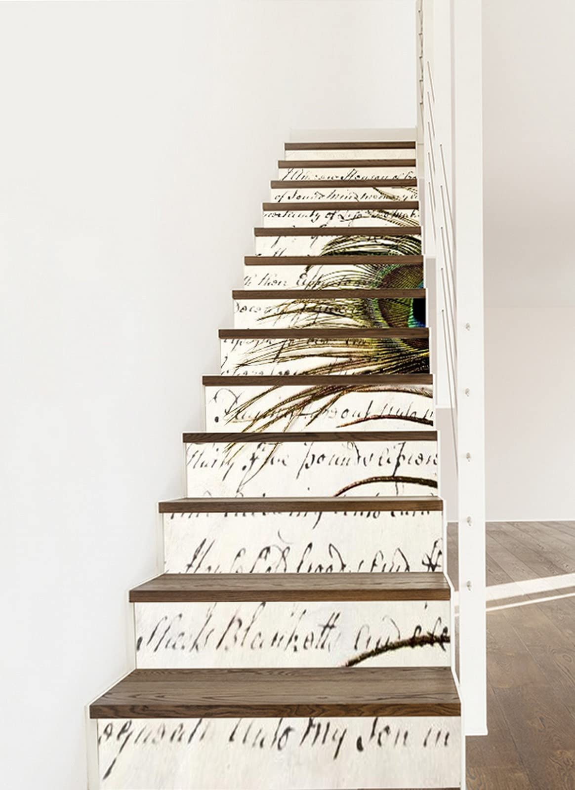 Autocollants Escalier Funlife - Motif Pivoine 100x18cm - 15 Pièces PVC Imperméable - Décoration Facile Adhésive