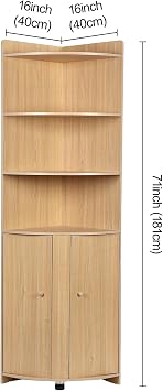 Tall Corner Cabinet, Farmhouse Storage Cabinet with Barn Door Design & Open Shelves, Corner Bookcase, Home Space Saver for Bathroom, Living Room Laundry Room Wooden Color