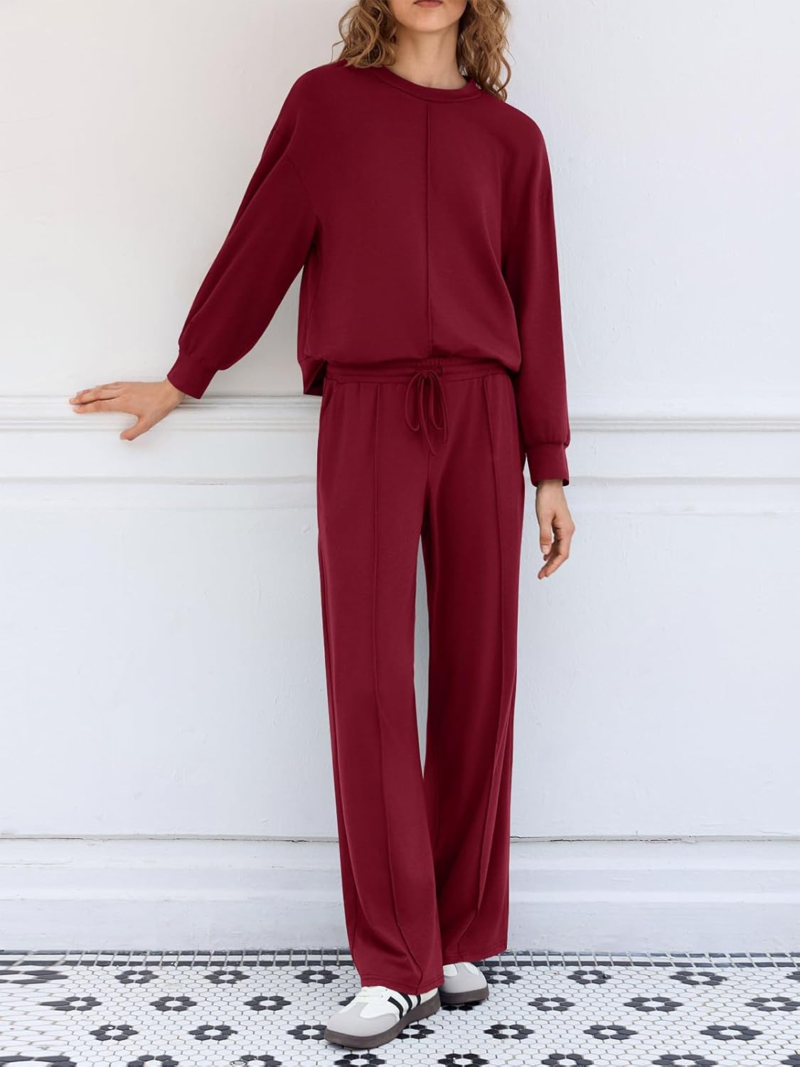 Yousify Women's 2 Piece Lounge Sets Casual Long Sleeve Tops Wide Leg Pants Loose Tracksuit Fall Travel Outfits - Image 7