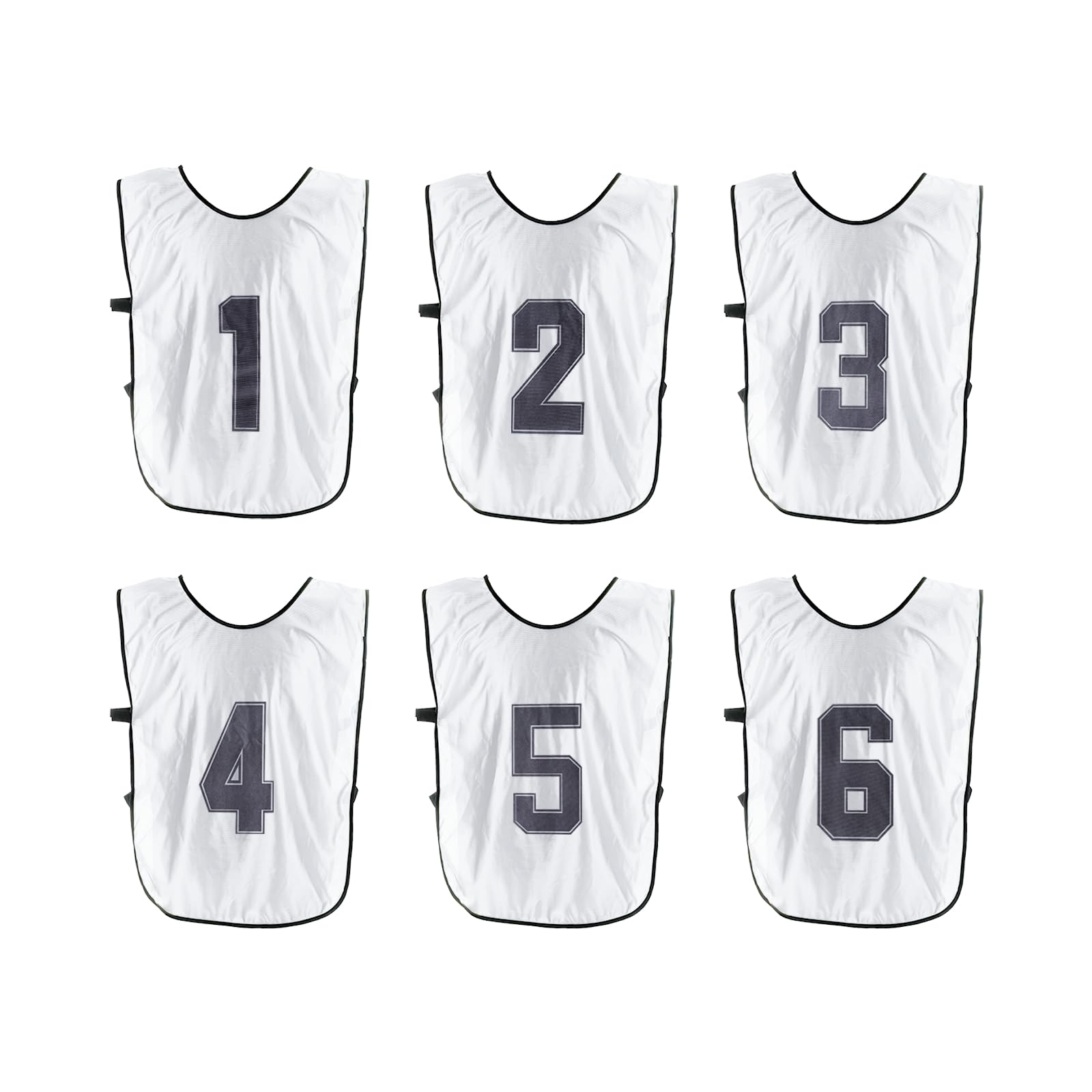 PATIKIL Soccer Training Vest, 6 Pack Team Sports Pinnies Reversible Numbered Soccer Practice Pennies Jerseys Bibs with Belt for Children, 18 Inch White