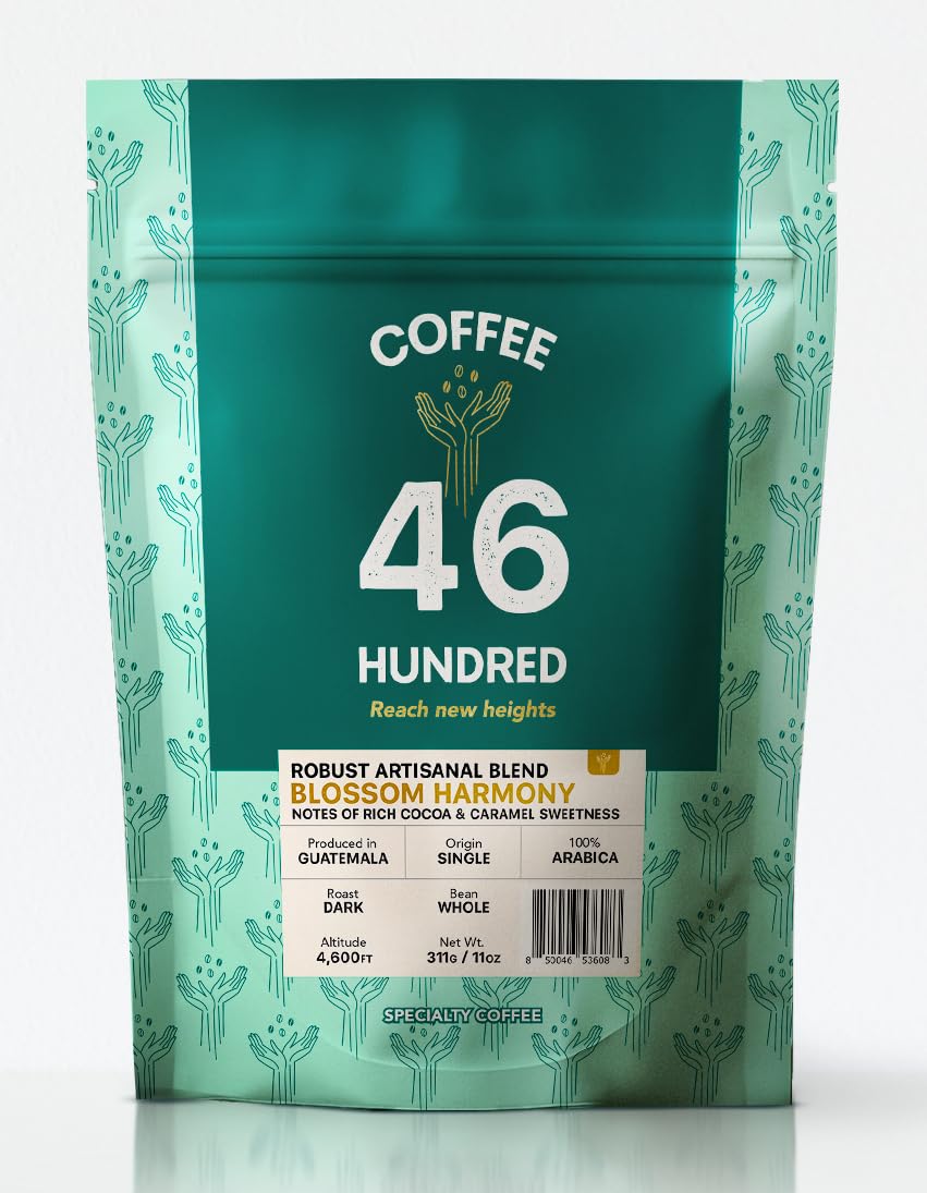 COFFEE 46 HUNDRED® Robust Artisanal Antigua Guatemala & Coban Blend Whole Bean Coffee – Dark Roast Gourmet Coffee Beans – Full Bodied Chocolate & Cocoa Notes – High Altitude - Fresh Roasted at Origin – Small Batch Craft Coffee - 11 oz.