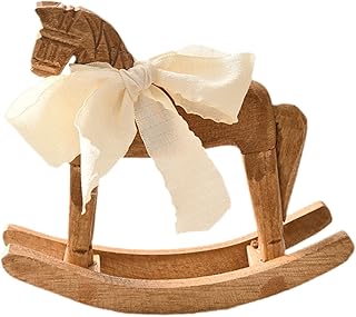 Handmade Wooden Rocking Horse Figurine - Kinetic Desk Decor 5.9" Tall | Nursery Shelf & Office Decor with White Ribbon - Housewarming Gift