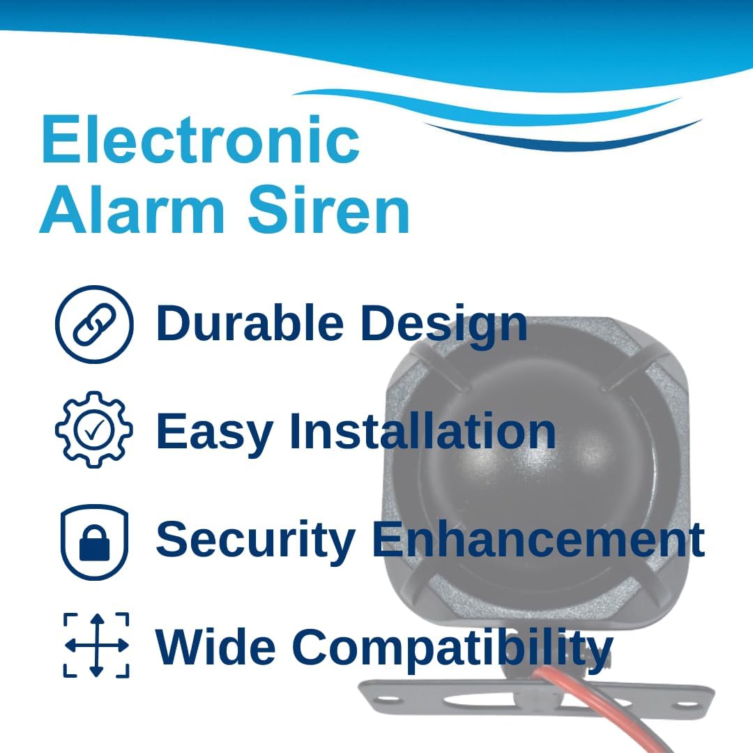 HQRP Electronic Alarm Siren 20W DC12V Universal Replacement Security Alarm Siren for Home Security Alarm System, Any 12 Volts System, 1-Tone, Loud 118dB, Black Wired Siren with Bracket