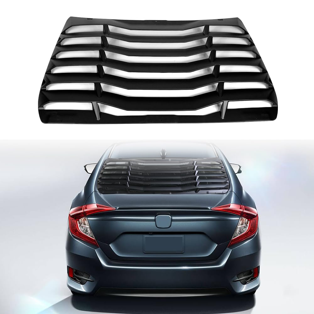 MODILOVER Rear Window Louver, Compatible with 2016-2021 Honda Civic Sedan 4Dr, ABS Plastic Matte Black IKON Style Back Window Windshield Sun Shade Cover Vent