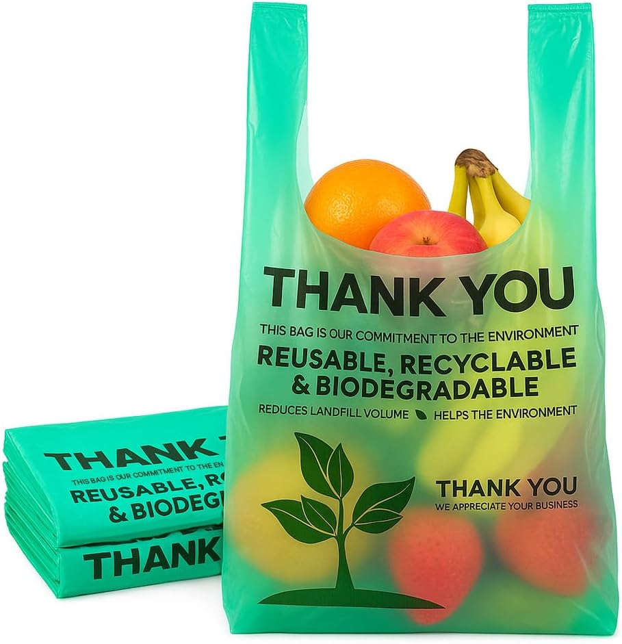 Eco Grocery Bags 100 Pack – Heavy-Duty Plastic Shopping Bags with Reinforced Handles, Durable Retail Carry-Out Bags for Groceries, Takeout, Household Use, Convenience Stores, Markets & Small Business