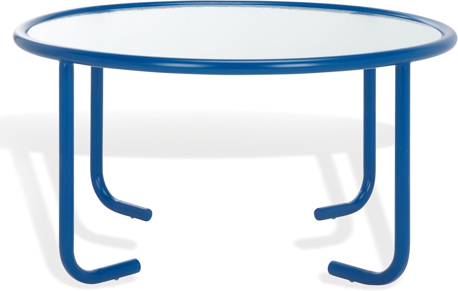 SAFAVIEH Couture Collection - Zuzana Blue Metal Coffee Table with Clear Glass Top, Modern Round Cocktail Table, Fully Assembled (SFV6806C)