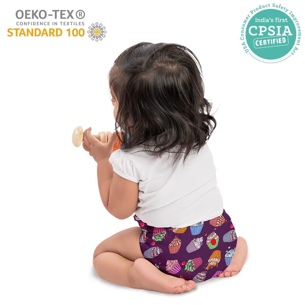 Superbottoms Basic Leakage-proof advanced cloth diapers for babies, High Absorbent 100% cotton 5 reusable diaper and 5 insert pad Combo Pack washable cloth diaper 3M -3Years Adjustable, Reduces Rash 3